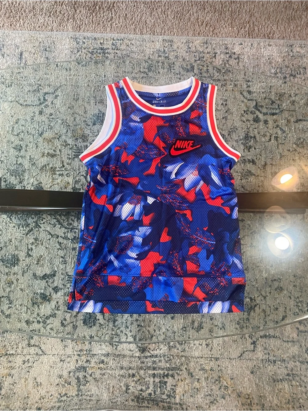 Nike Blue, Red & White Dri-FIT Camo Basketball Tank